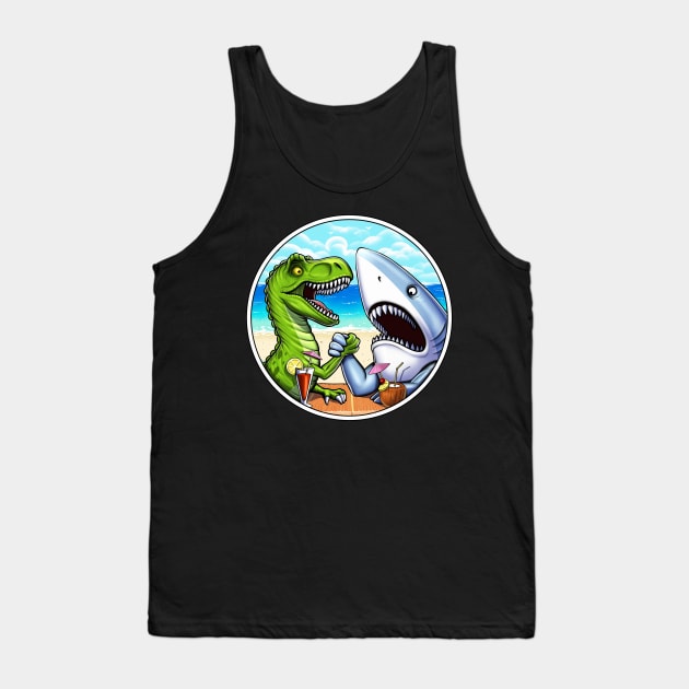 T-Rex Dinosaur Shark Arm Wrestling Tank Top by underheaven